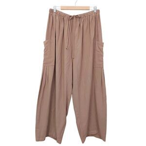 TARSE Womens XL Mocha Brown Linen Blend Pleated Palazzo Harem Pants Boho